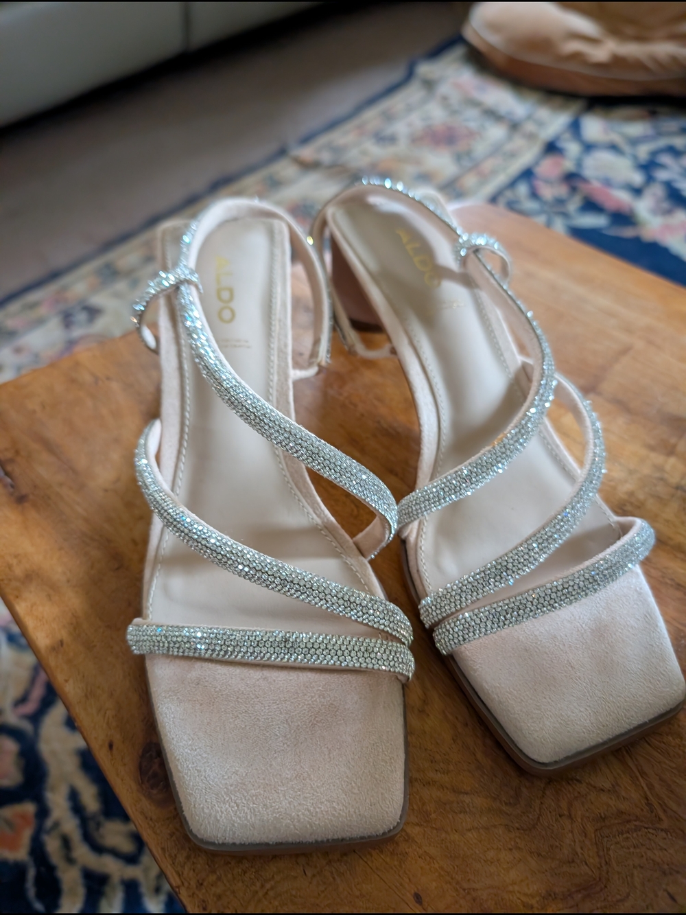 ALDO Beige/Silver Rhinestone Embellished Strappy Sandals